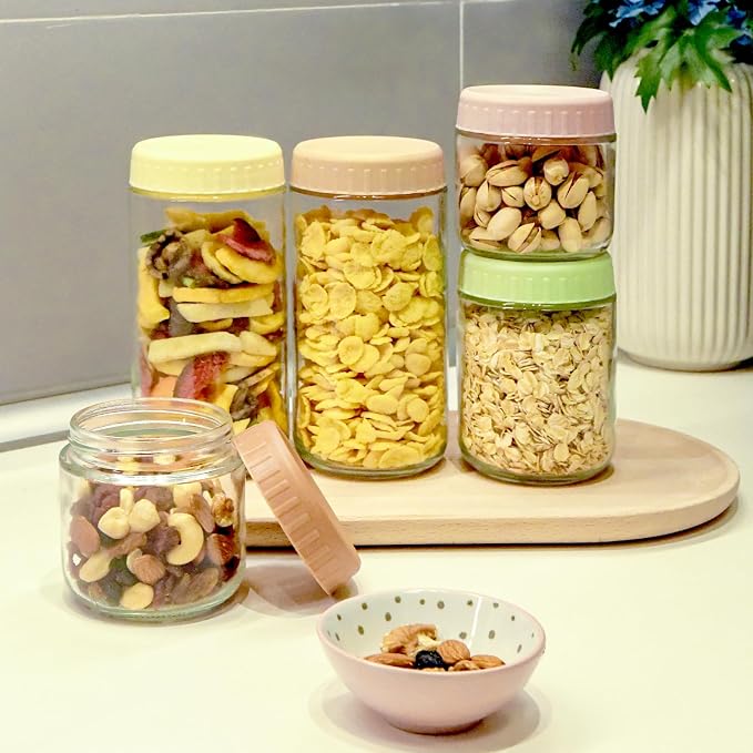 SHOWIN Overnight Oats Containers with Lids, Glass Jars with Lids 8 pcs, Wide Mouth Mason jars for Salad, Yogurt, Snacks, Meal Prep