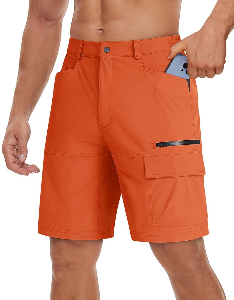 TACVASEN Mens 10" Lightweight Hiking Outdoor Cargo Travel Shorts Quick Dry Casual Breathable Fishing Dress Golf Summer Shorts Orange 38
