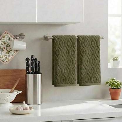 Artoid Mode 2 Pcs Olive Green 3D Diamond Grid Jacquard Hand Towels