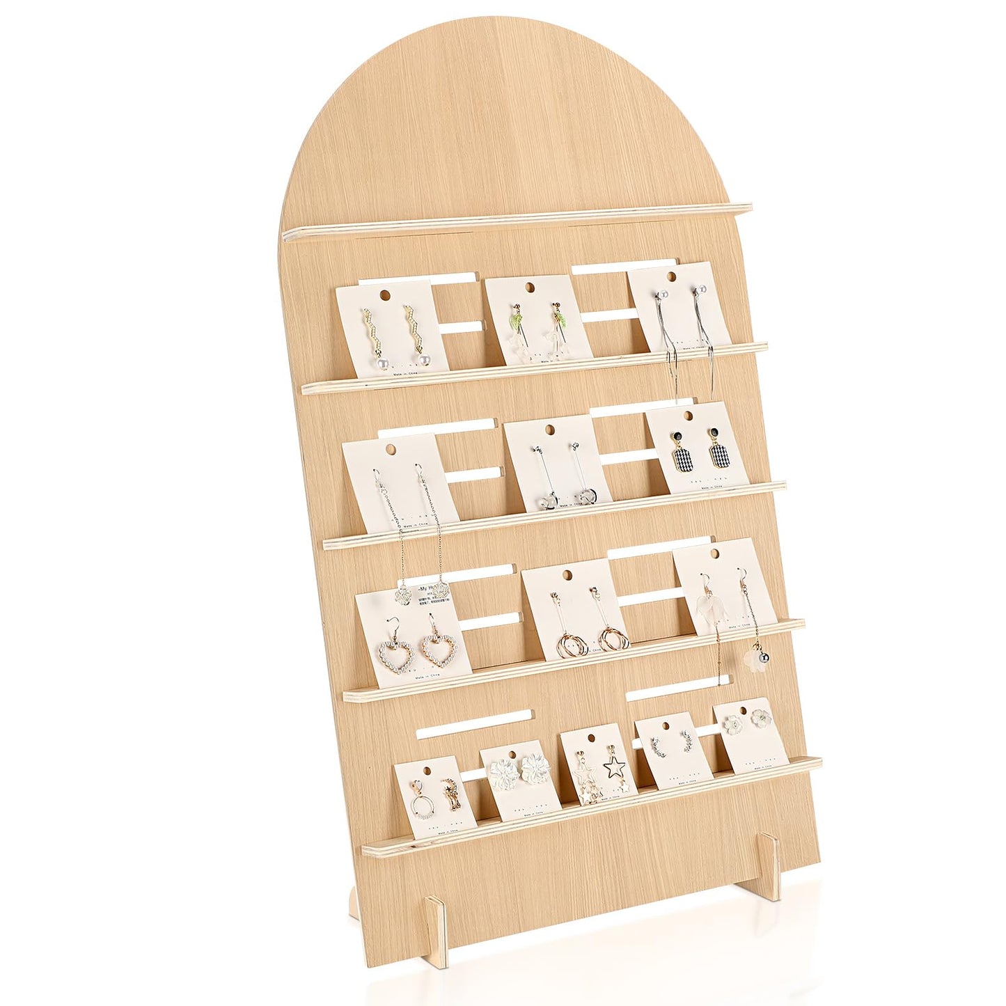 DoubleFill 1 Pcs 5 Tier Wooden Earring Display for Vendor Arch Jewelry Display Stand Rack with Adjustable Height for Retail Selling (Wood Color)