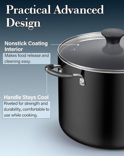 Cook N Home Professional 10.5 Quart Non stick Stock Pot with Lid, Riveted Handles, Big Soup Pot for Holiday Feasts, Stockpot with Even Heating, Induction Cookware, Oven & Dishwasher Safe, Black