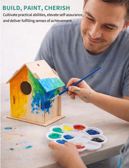 Zebrabox 18 Pack DIY Bird House Kits - 6 Styles Unfinished Wooden Birdhouse Craft Project for Class Party, Family Activity & Gift Arts and Crafts