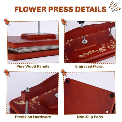 Nuvograin Large Flower Press Kit,Easy One-Step Wooden Plant Press,12.6 x 7.68 inch Flower Presser for Kids & Adults, Great for Thanksgiving & Christmas Gifts