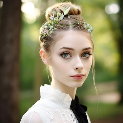 LLinfflr Boho Flower Headband Bridal Flower Crown Hair Wreath Floral Headpiece Halo Party Prom Wedding Photos Green