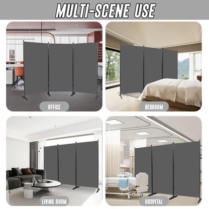 3 Panel Folding Room Divider, 102" Wx71.3 H Portable Privacy Screen, Grey