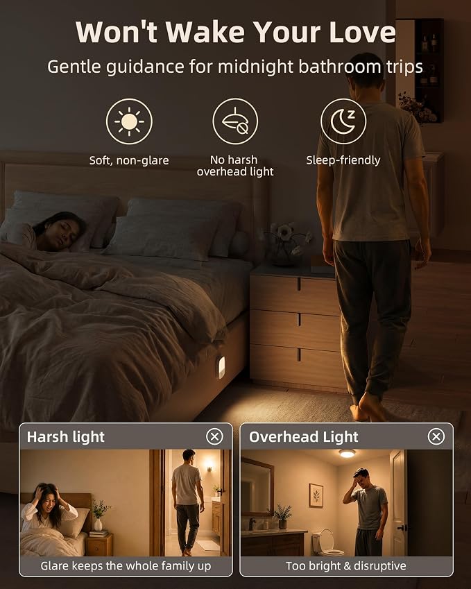 EZVALO Rechargeable Motion Sensor Night Light, Magnetic Stick-On LED Light with 3 Color Temperatures, Dimming & Memory, Portable Cordless Light for Closet, Bedroom, Hallway, Stairs, Bathroom (1 Pack)