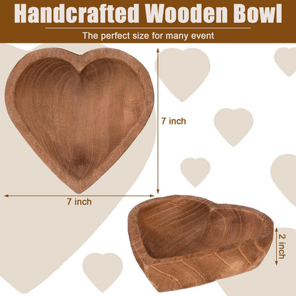 Tioncy 10 Pcs Wooden Dough Bowls - Wood Heart Shaped Hand Carved Paulownia Serving Decorative Bowl Bulk for Home Holding or Making Bread, Fruits, Salad & Candle, 7 Inch