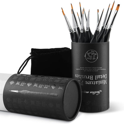 Golden Maple Miniature Paint Brushes, 15PC Model Brushes Micro Detail Paint Brush Set, Fine Detailing for Acrylics, Oils, Watercolors & Paint by Number, Figurine (Black)