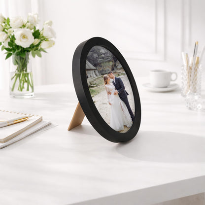 3Pcs Round Picture Frame 8 Inch – Black Wooden Circular Frames for Art, Photo, Canvas, Wall Decor, Tabletop Display or Hanging Mounting Set for Home, Office, Kitchen, Gallery, Wedding Table Holder