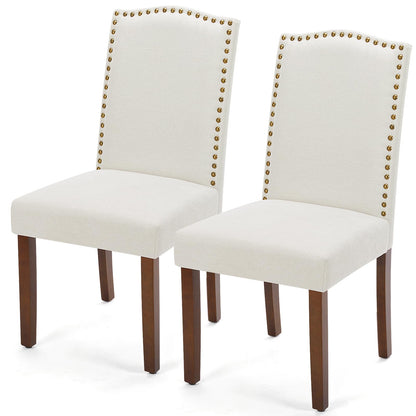 DUMOS Dining Chairs Set of 2, Modern Kitchen Table Chairs with Wooden Legs and Padded Seat, Mid Century Upholstered Accent Chair for Dining Room Kitchen Living Room Restaurant, Beige