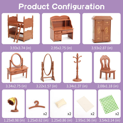 Dollhouse Furniture Set for Kids Toys Miniature Doll House Accessories Pretend Play Toys for Boys Girls & Toddlers Age 3+ with Bedroom