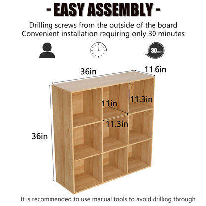 NewBeth Wooden 9 Cube Storage Organizer with Closed Back Panel,White Cube Shelf Cubby Storage Organizer with Compartments for Living,Bookshelf, Easy to Install (Oak, 9 Cube-11in)