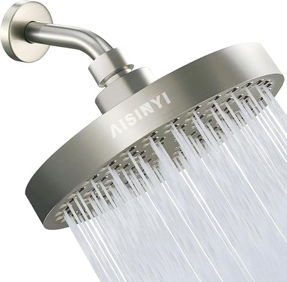 High Pressure Rainfall Shower Head, 6 Inches Luxury Showerhead with Perfect Adjustable Replacement, Removable Restrictor, Easy Installation for Your Bathroom Shower Heads (Brushed Nickel)