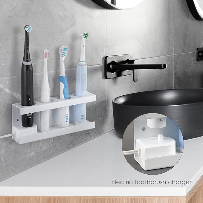 Wall Mounted Electric Toothbrush Holder, 4 Slots Stand