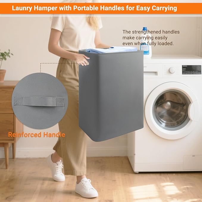 Foldable Laundry Hamper with Lid & Laundry Bag with Drawstring, Portable