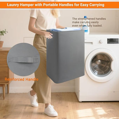 Foldable Laundry Hamper with Lid & Laundry Bag with Drawstring, Portable