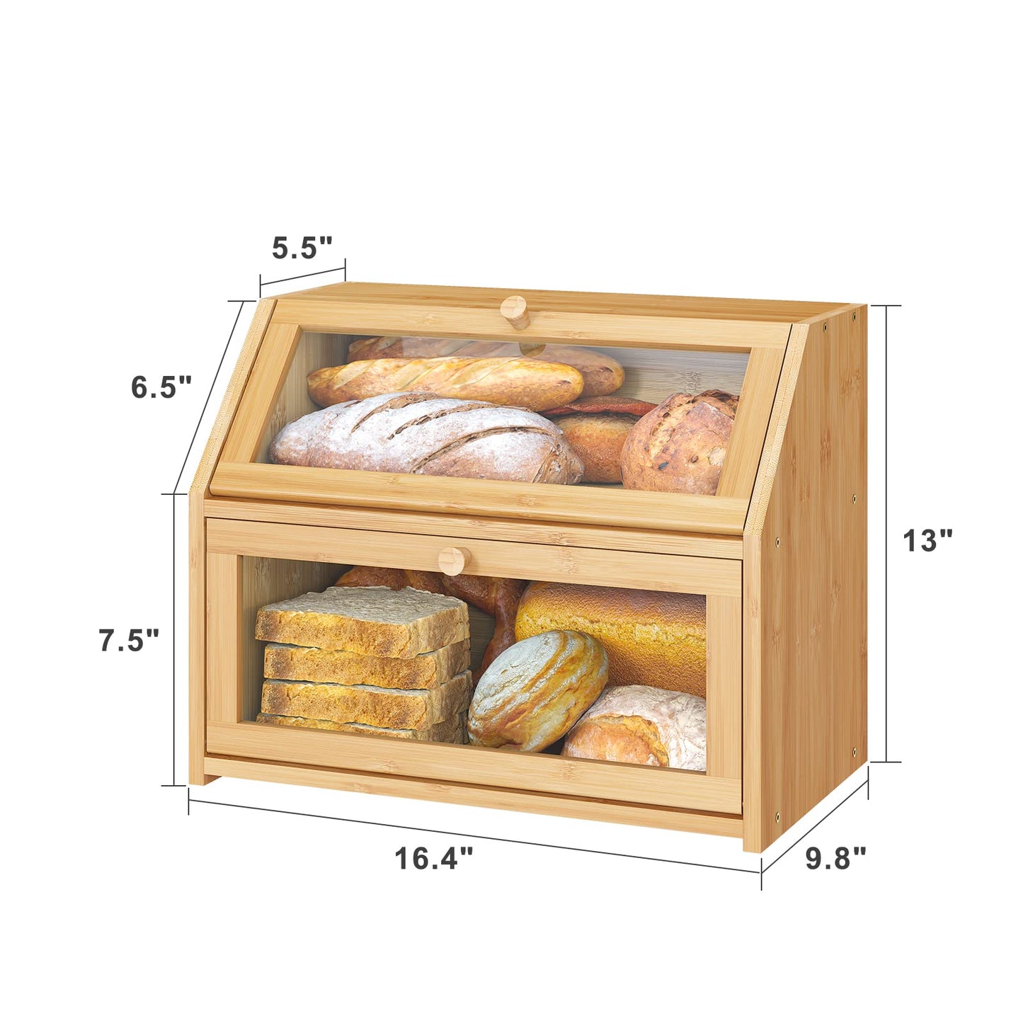 Vriccc Large Bread Box,Bamboo Wood for Kitchen Counter, Corner Bread Box, Large Capacity Bread Storage Bin