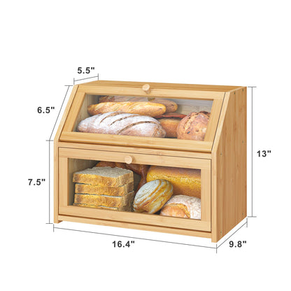 Vriccc Large Bread Box,Bamboo Wood for Kitchen Counter, Corner Bread Box, Large Capacity Bread Storage Bin