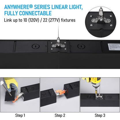 LEONLITE 4FT Linkable LED Linear Light, 40W 4600lm Dimmable Architectural LED Suspension Office Lighting Fixture, 3CCT, ETL Listed, Matte Black Aluminum Housing, Pack of 4