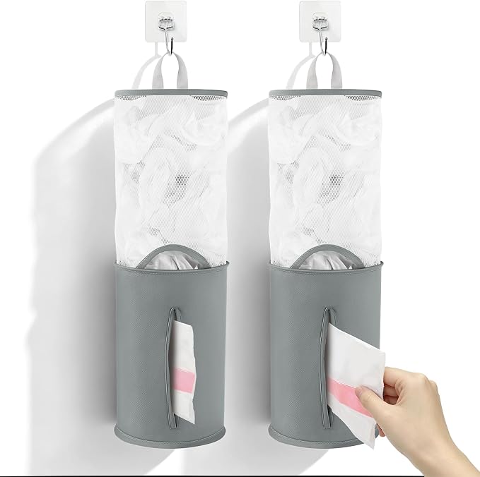 HOUSE AGAIN Bag Saver-Extra Large Plastic Bag Holder Dispenser, Organizer for Grocery Trash Roll,Oxford Machine Washable-Daily Storage Solution for Kitchen/Bathroom/Laundry (Deep Grey-2 pcs)