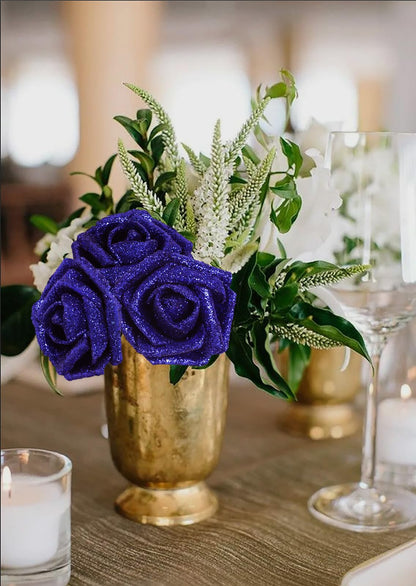 ICBOX Glitter Foam Roses 30 PCS Royal Blue Roses Artificial Flowers Foam Flowers Glitter Roses with Stem Artificial Flowers for DIY Wedding Bridal Bouquet Party Centerpieces Decor(Royal Blue)