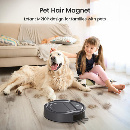 Lefant Robot Vacuum Cleaner, 120 Mins Runtime, Compact Design, Low Noise, Powerful Suction, Wi-Fi/App/Voice Control, Self-Charging, Scheduled Cleaning, Ideal for Pet Hair and Hard Floors, M210 Black