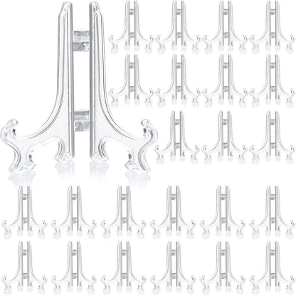 Patelai 48 Pieces Mini Easel Stands Plastic Plate Stand Holder Display Picture Easel for Display Picture Frame Collectibles Desktop Weddings Party Home Decoration(6 Inch,Clear)