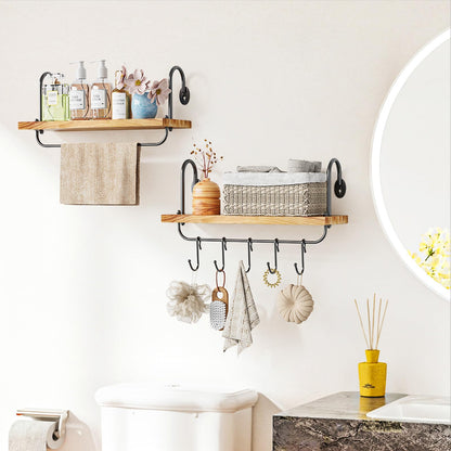 Olakee Floating Wall Shelves for Kitchen Bathroom Coffee Nook with 10 Adjustable Hooks for Coffee Mugs, Coffee Bar Organizer and Decor, Rustic Storage Shelves Set of 2