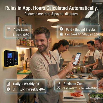 Tymelix Time Clock System: App Control & 5s Fast Connection, Customizable Rules & 4 Payroll Reports, 10 IC Cards, No Monthly Fee Biometric Fingerprint Time Clocks for Employees Small Business