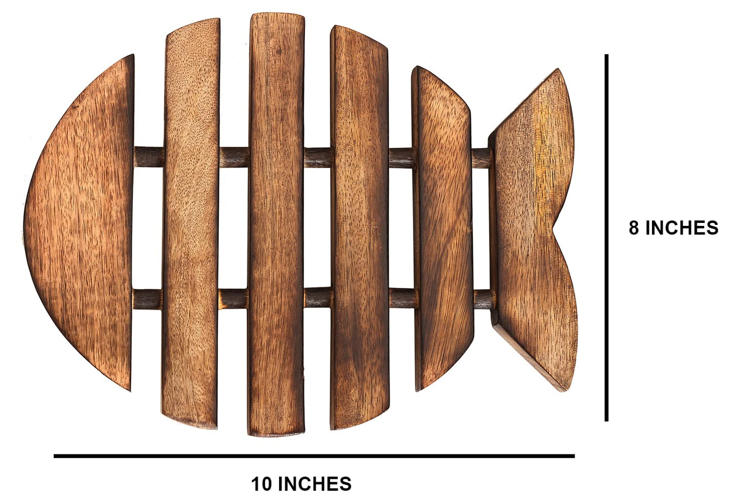 eTroves Wooden Trivet for Hot Dishes Pots and Pans Nonslip Wood Fish Shape Heat Resistant Tea Pot Holder | Farmhouse Kitchen Counter Top Decor, 10 Inch, Brown