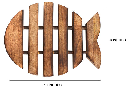 eTroves Wooden Trivet for Hot Dishes Pots and Pans Nonslip Wood Fish Shape Heat Resistant Tea Pot Holder | Farmhouse Kitchen Counter Top Decor, 10 Inch, Brown