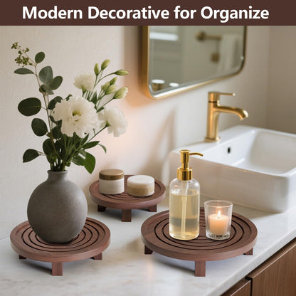 JAZUIHA 3-Pack Plant Stand Indoor, Wood Round Pedestal Riser 6.69/8.66/10.23" Solid Wooden Plant Stool & Pot Holder, Decorative Display for Living Room, Bathroom, Kitchen & Home Decor (Dark Brown)