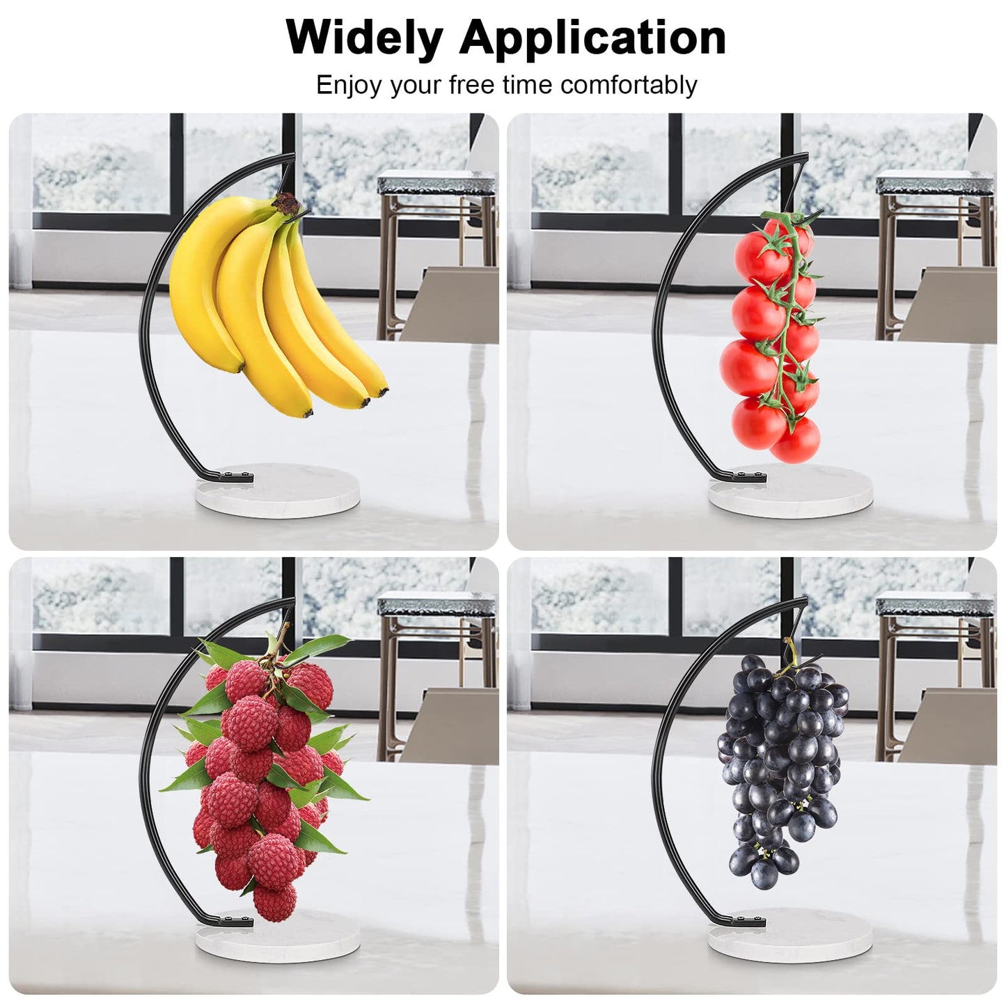 Livabber Flat Wooden Napkin Holder+Marble Banana Holder, Metal Napkin Holder with Weighted Tension Arm and Banana Hanger with Single Hook for Countertop, Kitchen, Dining Room (Black)