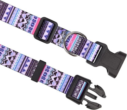 MarukoPet Dog Collar and Leash Set, Adjustable for Small Medium Large Dogs Puppy, Cute Design with Bohemia Floral Tribal Geometric Patterns Boys Girls Dog Collar(Purple Bohemia Set,XS)