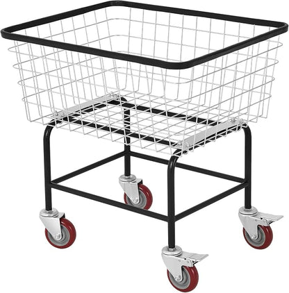 Wire Laundry Cart with Wheels, 2.5 Bushel Rolling Laundry Basket, Commercial Basket Carts for Laundry Room, Hotel, Home, Apartment Use, Durable Steel Frame with Galvanized Finish, 5" Casters