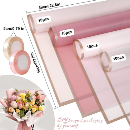 Kosotody 40 Sheets Pink Color Flower Wrapping Paper Gold Edge Waterproof Florist Bouquet Supplies Flower Paper for Bouquets DIY Crafts Packaging, 22.8x22.8 inch (Pink series)…