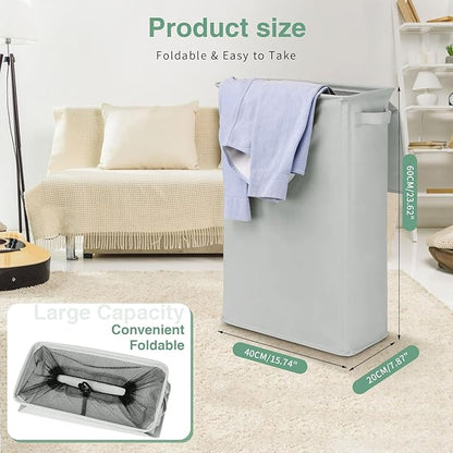 Slim Laundry Basket with Lid and Handles, Foldable Laundry Basket