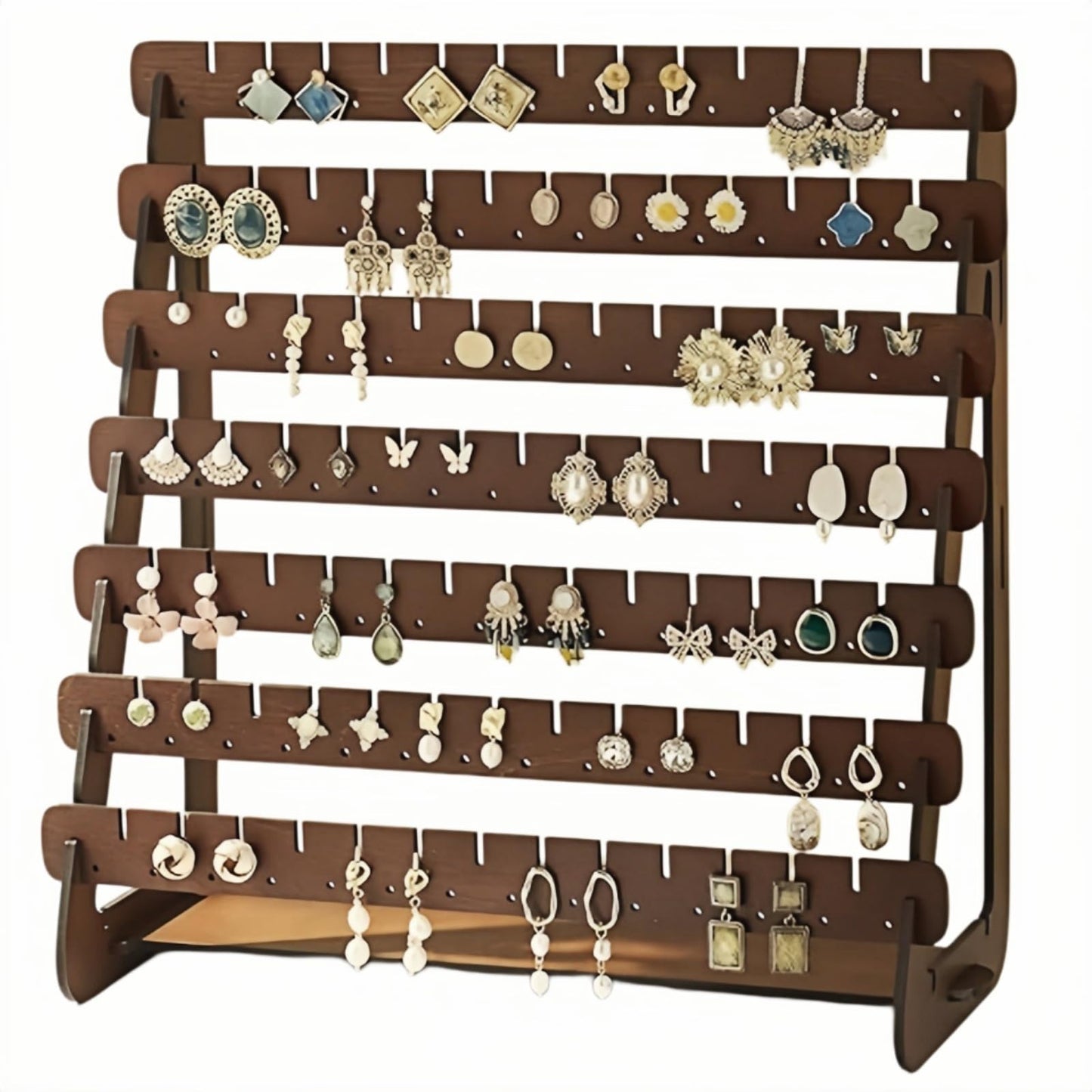 YZ BY YIZHE Solid Wood Earring Organizer Multi-Layer Display Rack for Earrings, Necklaces, Bracelets Jewelry Storage Holder for Dresser, Countertop Rustic Farmhouse Decor (9.84" x 4.33" Brown)