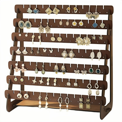 YZ BY YIZHE Solid Wood Earring Organizer Multi-Layer Display Rack for Earrings, Necklaces, Bracelets Jewelry Storage Holder for Dresser, Countertop Rustic Farmhouse Decor (9.84" x 4.33" Brown)