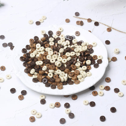 900Pcs Flat Round Wooden Beads - 7mm Wood Loose Spacer Beads for DIY Crafts, 300Pcs for Each Color