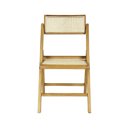 JONATHAN Y Theo Teak Wood and Rattan Folding Chairs Set of 2 for Dining and Living Room, Mid-Century Woven Cane Armless Portable Indoor Accent Seats, Natural Light Brown FLD1000A-SET2