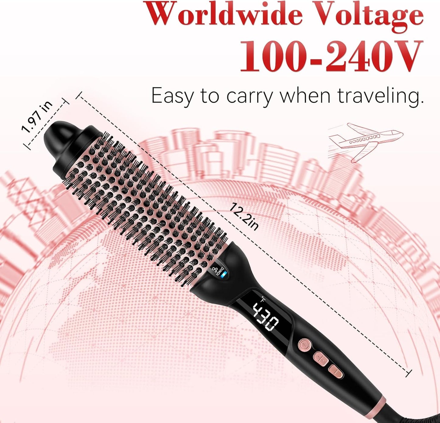 Ufree Ionic Thermal Brush, 1.5 Inch Heated Round Brush for Blowout, 30s Fast Heating Curling Brushes with 9 Temp Settings, Dual Voltage Travel Hair Styling Tool, Not Blow Dryer