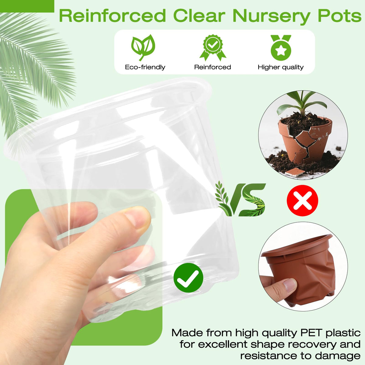 FUOAUYK 4 Inch Clear Nursery Pots with Drainage Trays, 15 Pack Plastic Pots for Plants, Clear Pot for Seed Starting, Transplanting, Succulents, and Indoor Gardening (4 inch)