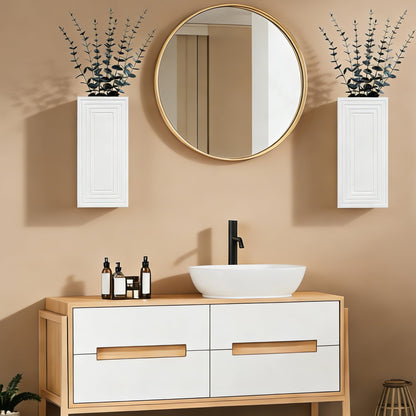 FancyPlus Wooden Wall Planter Vase, 2 Pack White Wood Hanging Vases with Fake Eucalyptus for Indoor Modern Boho Farmhouse Wall Art Decor for Home Indoor Kitchen Modern Farmhouse Bathroom