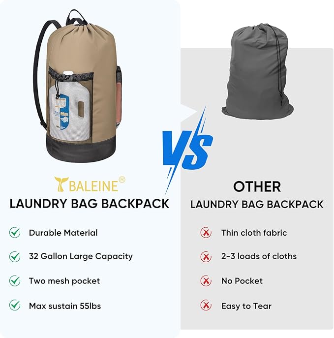 BALEINE 120L Laundry Bag Backpack, 900D Oxford Fabric Large Travel Laundry Bags