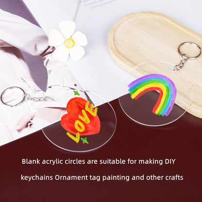 Senbota 100 Pcs Round Acrylic Keychain Blanks 2Inch Circle Blanks with Hole,Clear Acrylic Discs Circles Bulk for Keychains Ornament Painting and Vinyl Crafts Projects