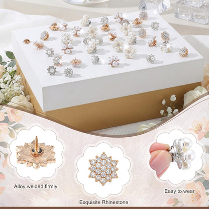 Trnayi 50 Pcs Flower Shape Pearl Rhinestone Brooch Embellishments Brooches and Pins for Women Lapel Pins No Sew Button Charms Accessories for Clothes Bags Wedding DIY Crafts, 5 Styles (Classic Style)