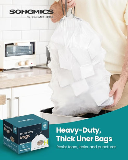 SONGMICS Trash Bags for 8-Gallon Trash Cans, Drawstring Kitchen Garbage Bags