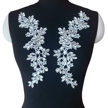 YMALANIYAKAIYA Lace Costumes Beaded Appliques Patches White Glass Rhinestones Crystals Designer DIY Garment Sewing Stage Dance Wear Wedding Party Dresses Accessories Crafts 1 Pair, ymal-h-0401