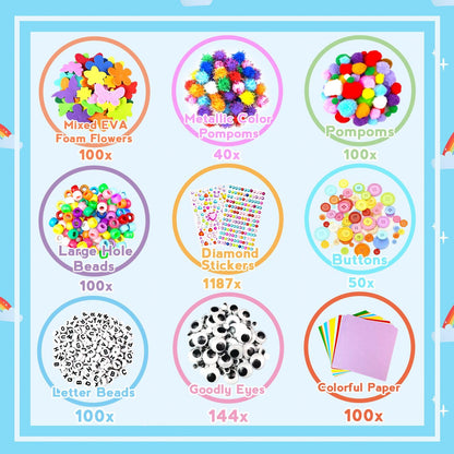Arts and Crafts Supplies for Kids - 3000Pcs Craft Kit with Pipe Cleaners Crafts for Kids All in Art Crafting Box DIY School Supplies Materials Set Toys Gifts for Girls Boys Age 4 5 6 7 8 9 10 11 & 12